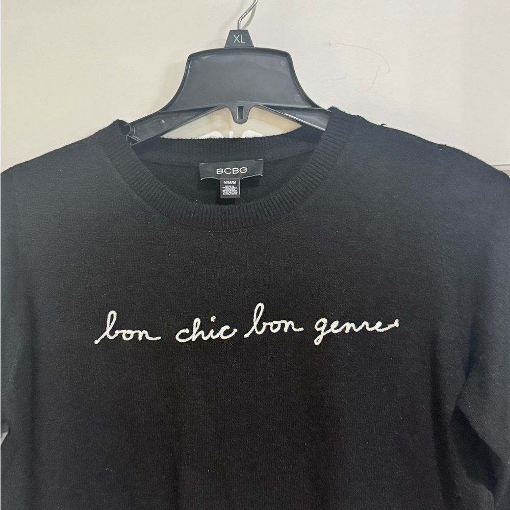 BCBG Black Sweater with White Script - Picture 3 of 5